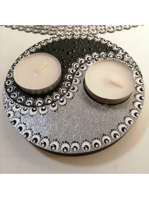 Silver and black Jin-Yang candle holder